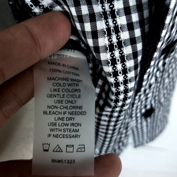 Court & Rowe Rich Black White Gingham Button Front Collared Shirt - Picture 13 of 13